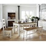 Boddem Dining Table In Pine With 4 Chairs And Bench