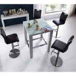 Jam Glass Bar Table in White Gloss With 4 Alesi Black Stool