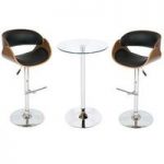 Corina Glass Bistro Set in Clear With Black And Walnut Stools