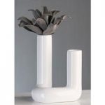 Contemporary Pipe Vase in White Ceramic