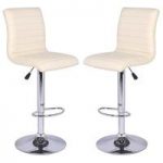 Ripple Bar Stools In Cream Faux Leather in A Pair