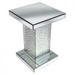Rosalie Pedestal Side Table In Silver With Glass And Crystals
