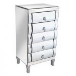 Zion 5 Drawer Chest In Curved Mirror With Silver Legs