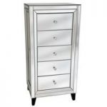 Marcus 5 Drawer Chest In Mirror Glass And Silver With Dark Feet