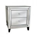 Marcus Bedside Table In Mirror Glass And Silver With 2 Drawers