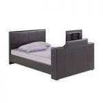 Jasper Double TV Bed in Brown Faux Leather