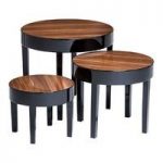 Archie Nest of Tables In Pear Wood With Pine Legs In Black Gloss