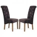 Ameera Dining Chair In Floral Aubergine Fabric Walnut in A Pair