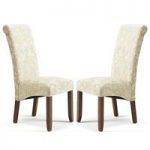 Ameera Dining Chair In Floral Cream Fabric And Walnut in A Pair