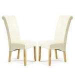 Ameera Dining Chair In Cream Faux Leather And Oak Legs in A Pair