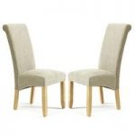 Ameera Dining Chair In Plain Sage Fabric With Oak Legs in A Pair