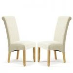 Ameera Dining Chair In Plain Cream Fabric And Oak Legs in A Pair