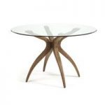 Jenson Dining Table Round In Glass Top With Walnut Legs