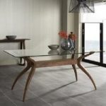 Jenson Dining Table Rectangular In Glass Top With Walnut Legs
