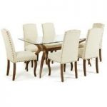Jenson Glass Dining Table With 6 Madeline Dining Chairs In Pearl