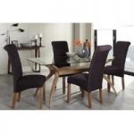 Jenson Glass Dining Table With 6 Ameera Chairs in Aubergine