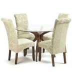 Jenson Glass Dining Table With 4 Ameera Chairs in Floral Cream
