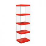 Torino Large Display Stand In Glass With Red Gloss Shelves