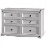 Coroner Wide Chest of Drawers In White Washed With 3+3 Drawers