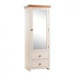Jameson Wardrobe In Cream And Oak With Mirror Door and 2 Drawer