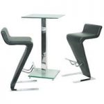 Spice Clear Glass Bar Table With 2 Farello Bar Stool In Grey