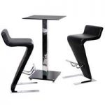 Spice Bar Table In Black Glass With 2 Farello Bar Stool In Black