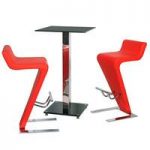 Spice Bar Table In Black Glass With 2 Farello Bar Stool In Red