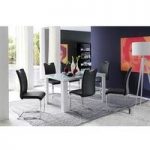 Tizio Glass Dining Table In White Gloss With 6 Koln Black Chairs