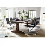 Lunch Pedestal Dining Table In Solid Oak And 6 Maui Black Chairs