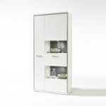 Libya Large Glass Display Cabinet In White Gloss And LED Lights
