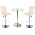 Gino Bar Table In Clear Glass And 2 Ripple Bar Stools In Cream