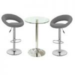 Gino Glass Bar Table And 2 Leoni Bar Stools In Charcoal Grey