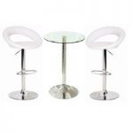 Gino Bar Table In Clear Glass And 2 Leoni Bar Stools In White