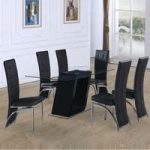 Pisa Glass Dining Table In Black Gloss And 6 Ravenna Black Chair