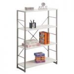 Kassel Tall Bookcase In Grey Frame With 4 White Gloss Shelf