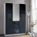 Alton Mirror Wardrobe In Gloss Black Alpine White With 3 Doors