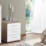 Alton Bedside Cabinet In High Gloss White And Oak With 3 Drawers
