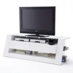 Stroud Glass LCD TV Stand In White With High Gloss And 2 Drawers
