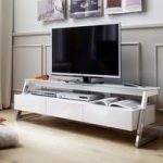 Albans Glass LCD TV Stand In White With High Gloss And 3 Drawers