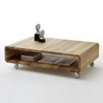Witham Wooden Coffee Table Rectangular In Knotty Oak And Rollers