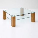 Conway Glass Coffee Table Square In Clear With Knotty Oak Legs
