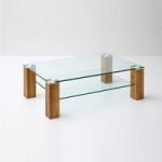 Snowdon Glass Coffee Table Rectangular In Clear And Knotty Oak