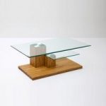 Burton Glass Coffee Table In Clear With Knotty Oak Base