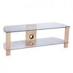Sligo Glass LCD TV Stand In Clear And Light Oak With Undershelf