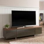 Hessel Wooden TV Cabinet Large In Walnut With Grey Glass Door