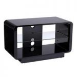 Lucia TV Stand Small In High Gloss Black With Glass Shelf