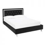 Branson Double Bed In Black Faux Leather With DiamantÃ©