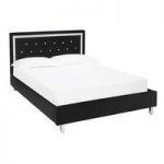 Branson King Size Bed In Black Faux Leather With DiamantÃ©