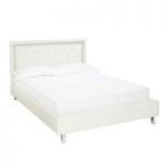 Branson King Size Bed In White Faux Leather With DiamantÃ©