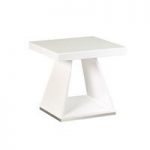 Teslin Glass Lamp Table In White Gloss With Steel Rim Base
